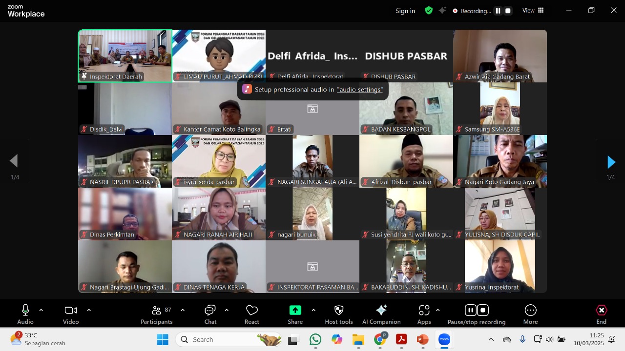 Inspektorat Pasaman Barat Gelar Pengawasan Daerah dan Forum Perangkat Daerah Melalui Daring